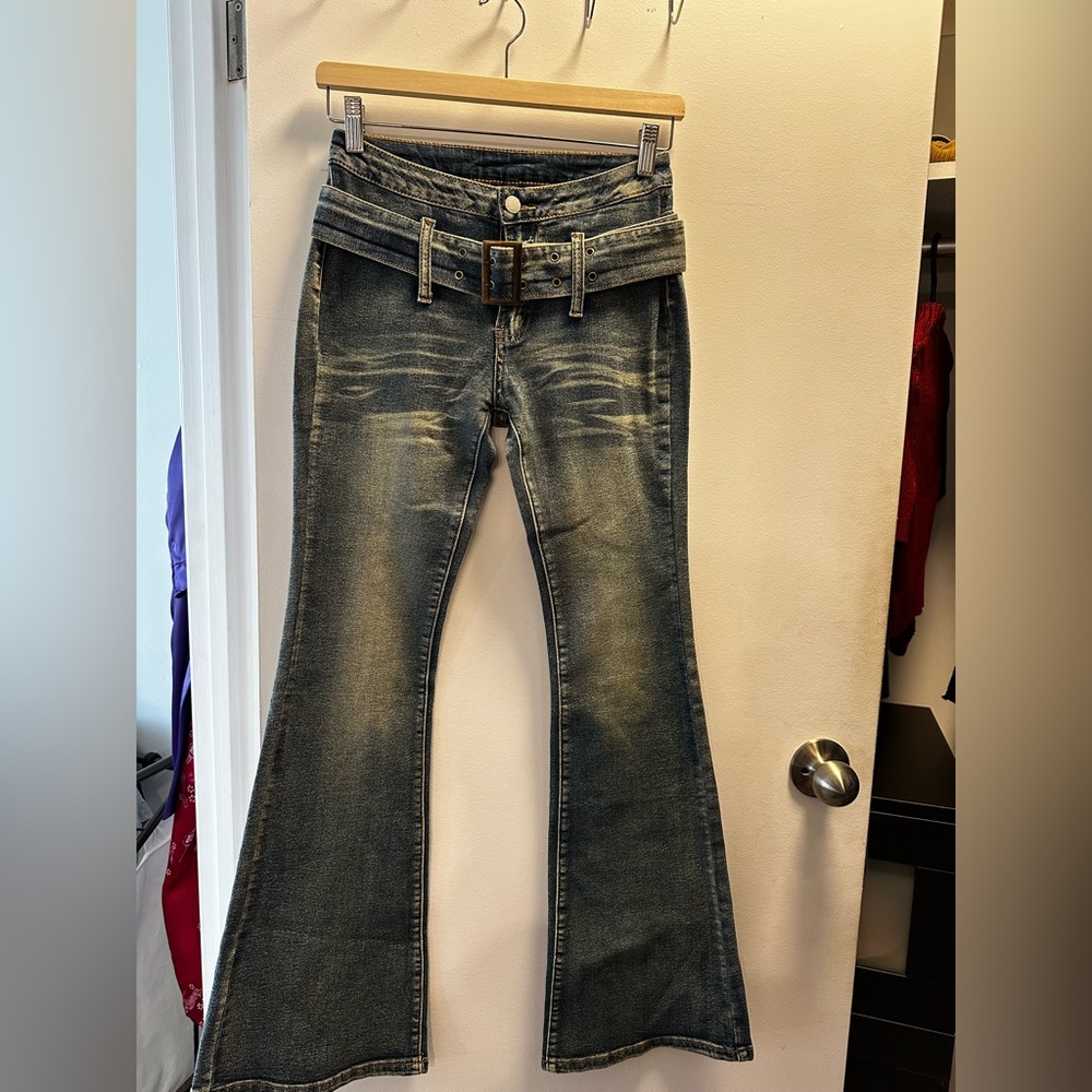 Jeans Wide Belt Flared Denim